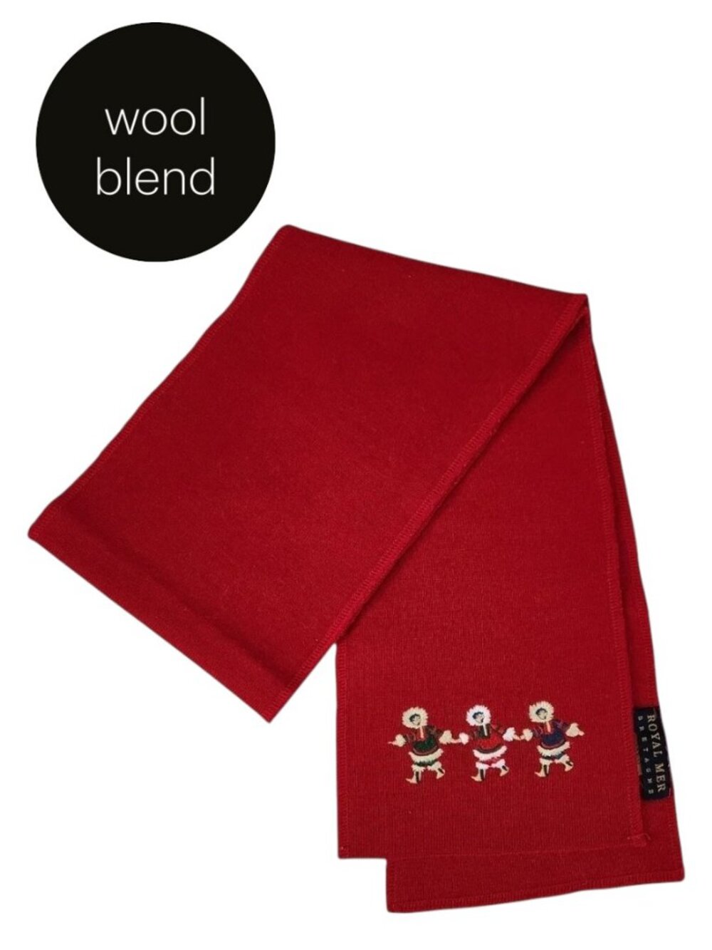 ROYAL MER BRETAGNE Red Wool Blend Embroidered Scarf with Dancing Figures – one s
